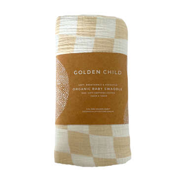 Neutral Checked Organic Cotton Baby Swaddle