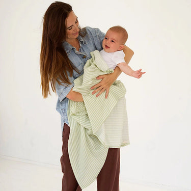 Baby Mini Stripe Organic Bamboo Cotton Baby Swaddle - Lime - Golden Child