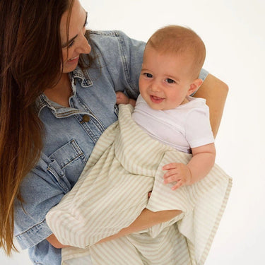 Baby Mini Stripe Organic Bamboo Cotton Baby Swaddle – Stone - Golden Child