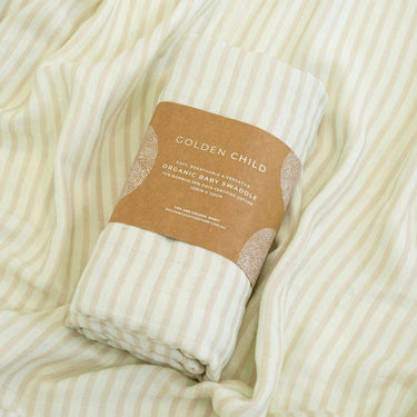 Baby Mini Stripe Organic Bamboo Cotton Baby Swaddle – Stone - Golden Child
