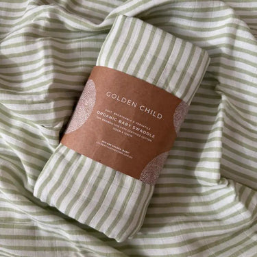 Baby Mini Stripe Organic Cotton Baby Swaddle - Lime - Golden Child