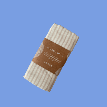 Baby Mini Stripe Organic Cotton Baby Swaddle - Stone - Golden Child