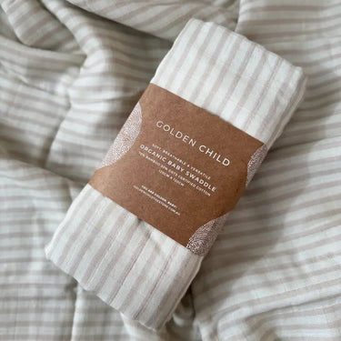 Baby Mini Stripe Organic Cotton Baby Swaddle - Stone - Golden Child