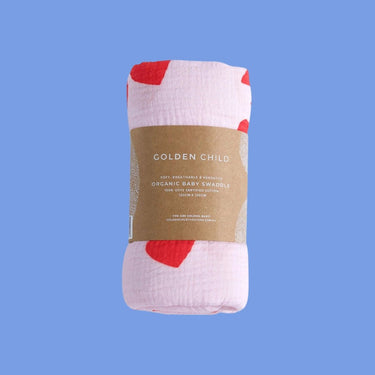 Cherry Heart Organic Cotton Baby Swaddle - Candy - Golden Child