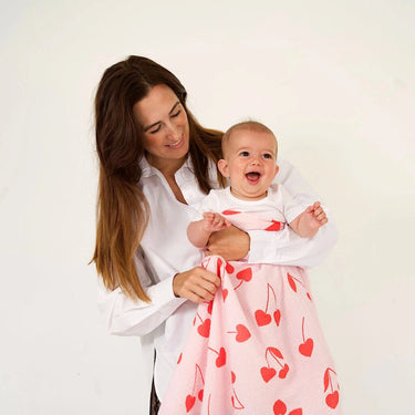 Cherry Heart Organic Cotton Baby Swaddle - Candy - Golden Child