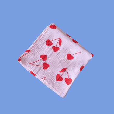 Cherry Heart Organic Cotton Baby Swaddle - Candy - Golden Child