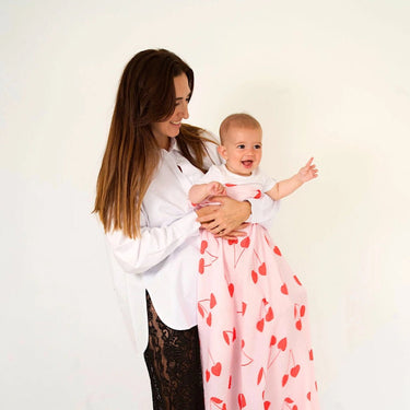 Cherry Heart Organic Cotton Baby Swaddle - Candy - Golden Child