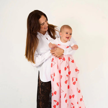 Cherry Heart Organic Cotton Baby Swaddle - Candy - Golden Child