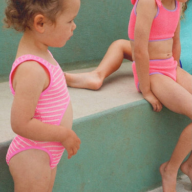 Golden Child Crinkle Cut Out One Piece - Fluro Pink Stripe - Golden Child