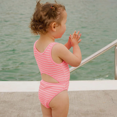 Golden Child Crinkle Cut Out One Piece - Fluro Pink Stripe - Golden Child