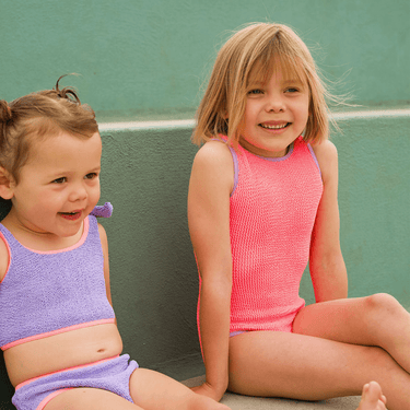 Golden Child Fluro Crinkle One Piece - Fluro Pink & lilac - Golden Child