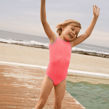 Golden Child Fluro Crinkle One Piece - Fluro Pink & lilac - Golden Child