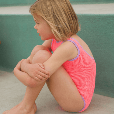 Golden Child Fluro Crinkle One Piece - Fluro Pink & lilac - Golden Child