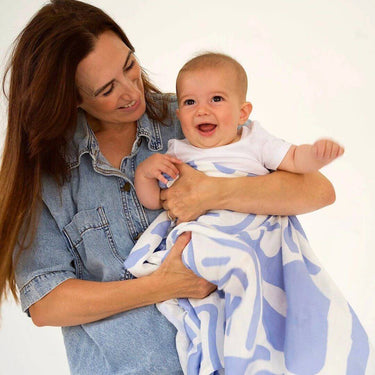 Golden Child Holiday Patterned Baby Muslin Wrap - Golden Blue - Golden Child