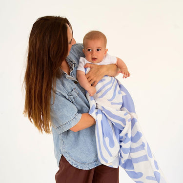 Golden Child Holiday Patterned Baby Muslin Wrap - Golden Blue - Golden Child