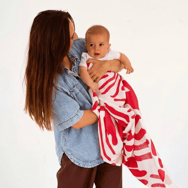 Golden Child Holiday Patterned Baby Muslin Wrap - Red and Milk - Golden Child