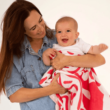 Golden Child Holiday Patterned Baby Muslin Wrap - Red and Milk - Golden Child