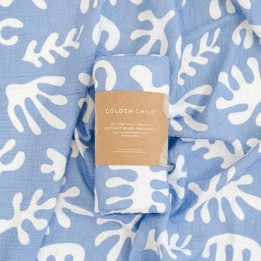 Marine Dream Organic Cotton Baby Muslin Wrap - Golden Blue - Golden Child