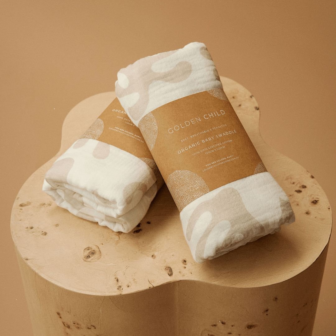 Marine Dream Organic Cotton Baby Muslin Wrap - Stone - Golden Child