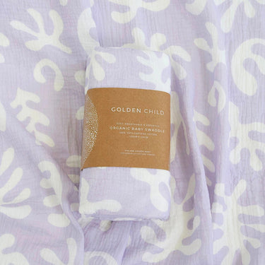 Marine Dream Organic Cotton Baby Swaddle - Lilac - Golden Child