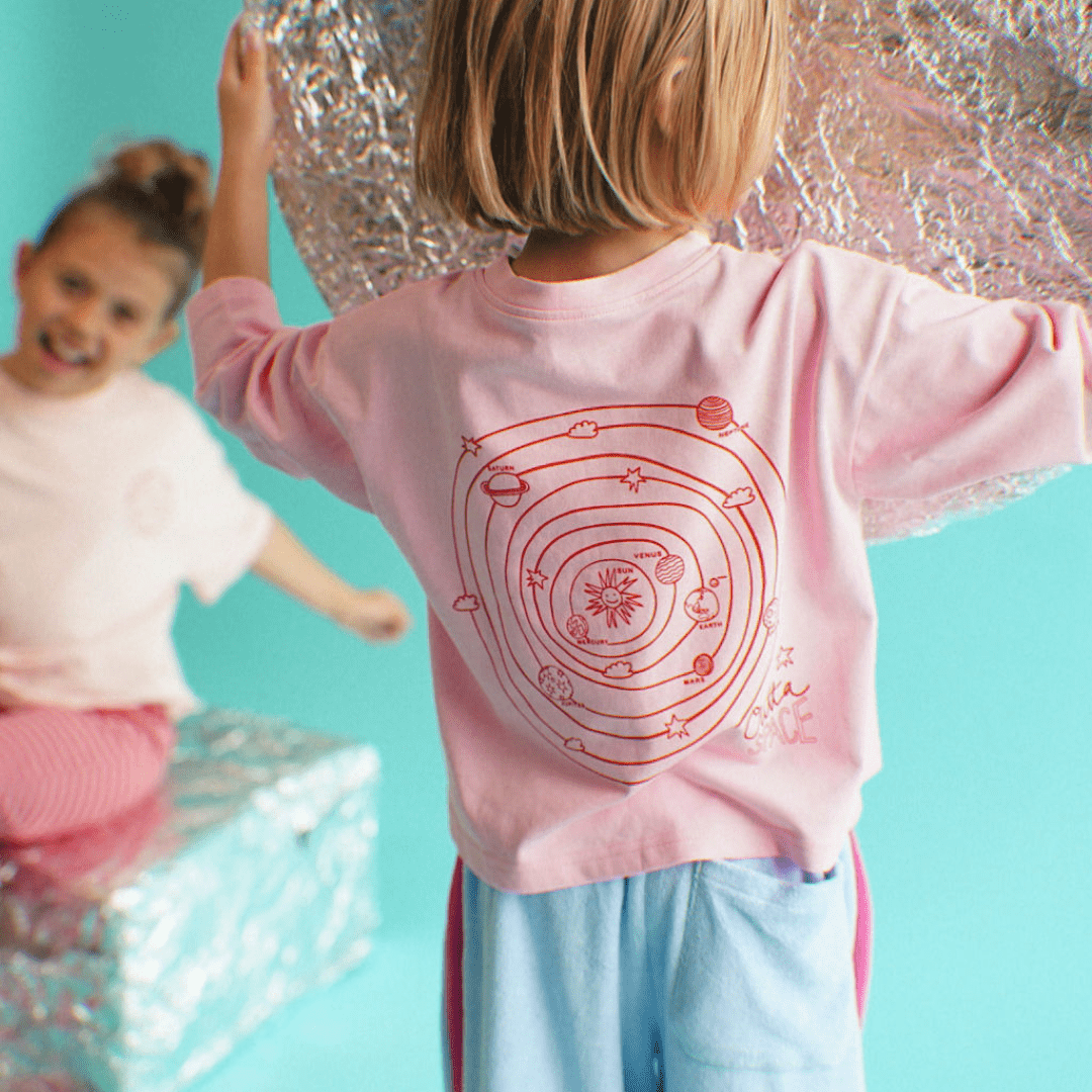 Outta Space Long Sleeve T-Shirt - Candy & Racer Red - Golden Child