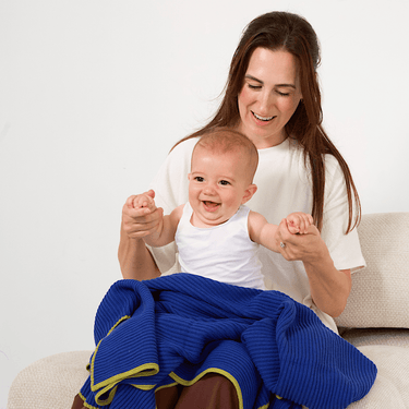 Retro Ribbed Trim Blanket - Electric & khaki - Golden Child