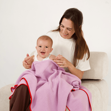 Retro Ribbed Trim Blanket - Lilac & Red - Golden Child