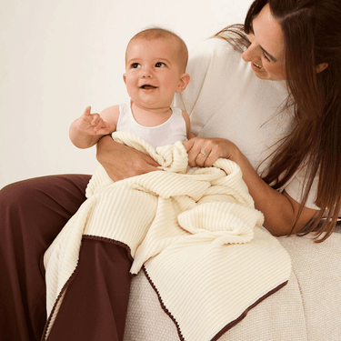 Retro Ribbed Trim Blanket - Milk & Chocolate - Golden Child