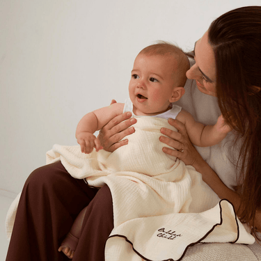 Retro Ribbed Trim Four Layer Gauze Cotton Blanket - Milk & Chocolate - Golden Child
