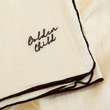 Retro Ribbed Trim Four Layer Gauze Cotton Blanket - Milk & Chocolate - Golden Child