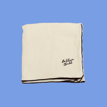 Retro Ribbed Trim Four Layer Gauze Cotton Blanket - Milk & Chocolate - Golden Child