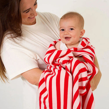 Retro Stripe Organic Cotton Blanket - Candy Pink & Red - Golden Child