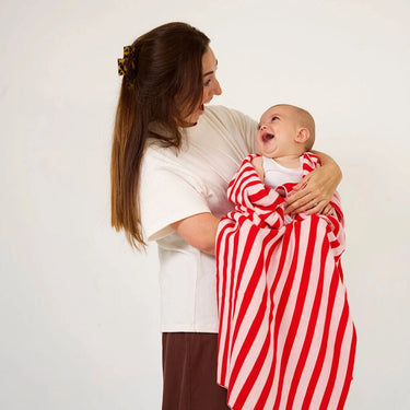 Retro Stripe Organic Cotton Blanket - Candy Pink & Red - Golden Child