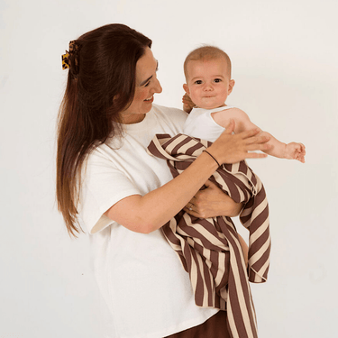 Retro Stripe Organic Cotton Blanket - Chocolate & Sand - Golden Child