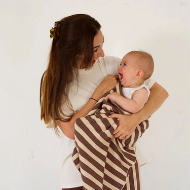 Retro Stripe Organic Cotton Blanket - Chocolate & Sand - Golden Child