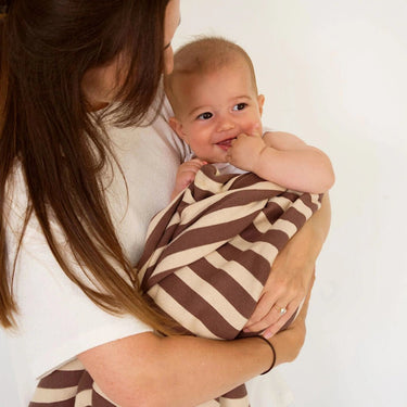 Retro Stripe Organic Cotton Blanket - Chocolate & Sand - Golden Child