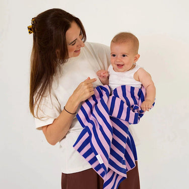 Retro Stripe Organic Cotton Blanket - Electric Blue & Lilac - Golden Child