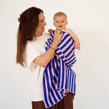 Retro Stripe Organic Cotton Blanket - Electric Blue & Lilac - Golden Child