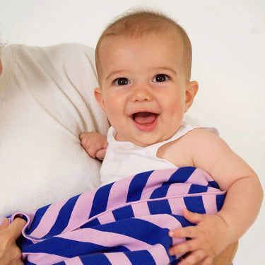 Retro Stripe Organic Cotton Blanket - Electric Blue & Lilac - Golden Child