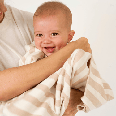 Retro Stripe Organic Cotton Blanket - Stone & Milk - Golden Child