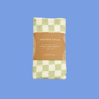Wavy Baby Checked Organic Muslin Wrap - Lime - Golden Child