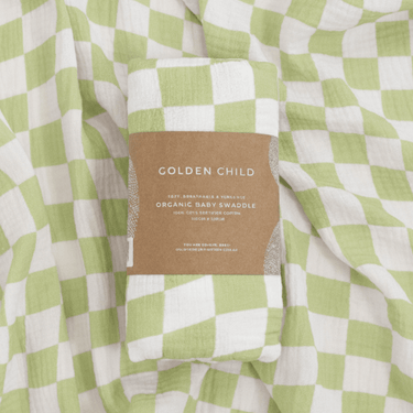 Wavy Baby Checked Organic Muslin Wrap - Lime - Golden Child