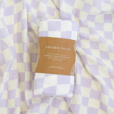Wavy Baby Checked Organic Swaddle - Lilac - Golden Child