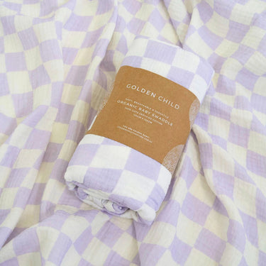 Wavy Baby Checked Organic Swaddle - Lilac - Golden Child