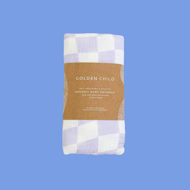 Wavy Baby Checked Organic Swaddle - Lilac - Golden Child