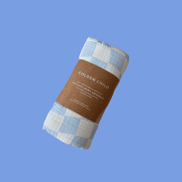 Wavy Baby Checked Organic Swaddle - Ocean - Golden Child