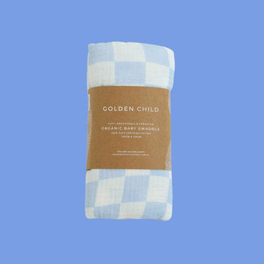 Wavy Baby Checked Organic Swaddle - Ocean - Golden Child