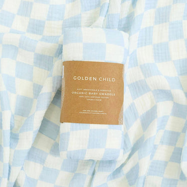 Wavy Baby Checked Organic Swaddle - Ocean - Golden Child