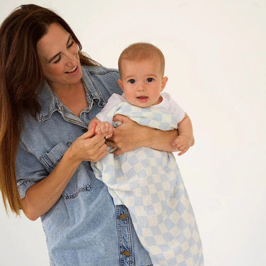 Wavy Baby Checked Organic Swaddle - Ocean - Golden Child