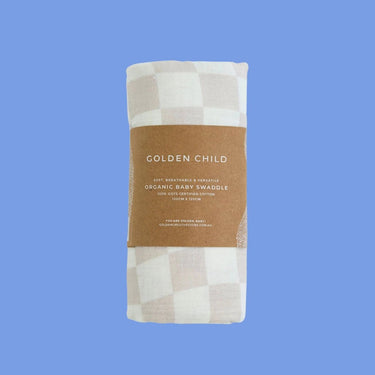 Wavy Baby Checked Organic Swaddle - Stone - Golden Child